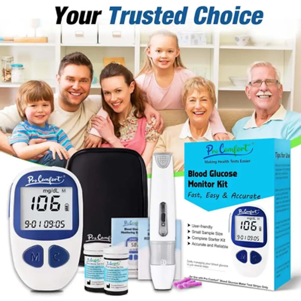 Blood Glucose Monitor Kit with 100 Test Strips Lancing Device 100 Lancets For